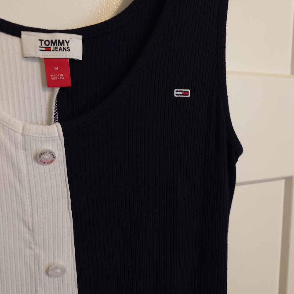 Tommy Jeans Black and White Ribbed Tank Top